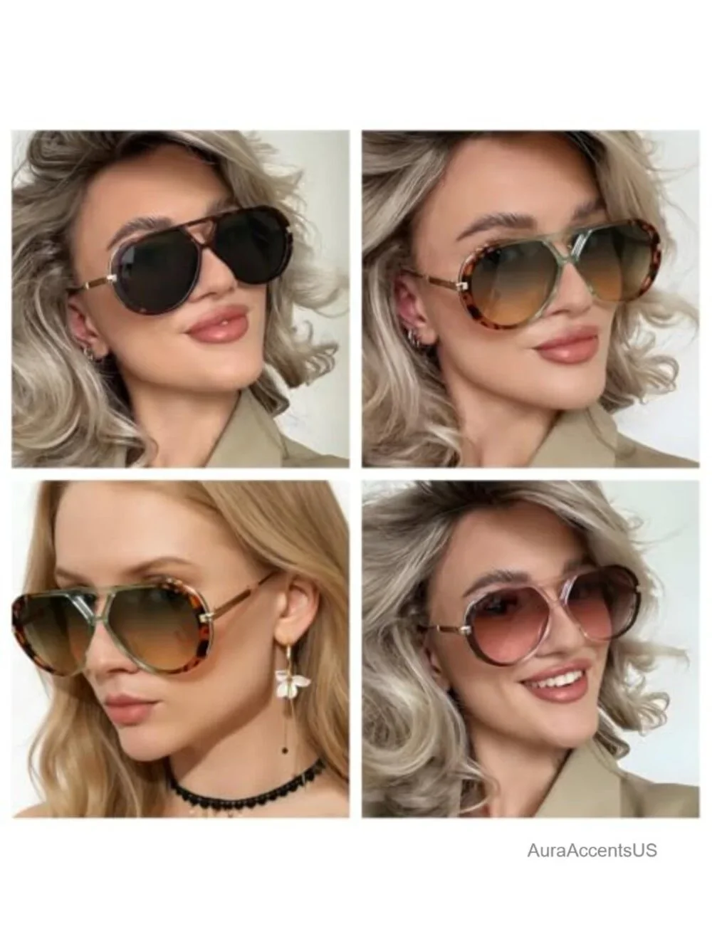 Oversized Aviator Sunglasses UV400 Protection Unisex Retro 70s Style